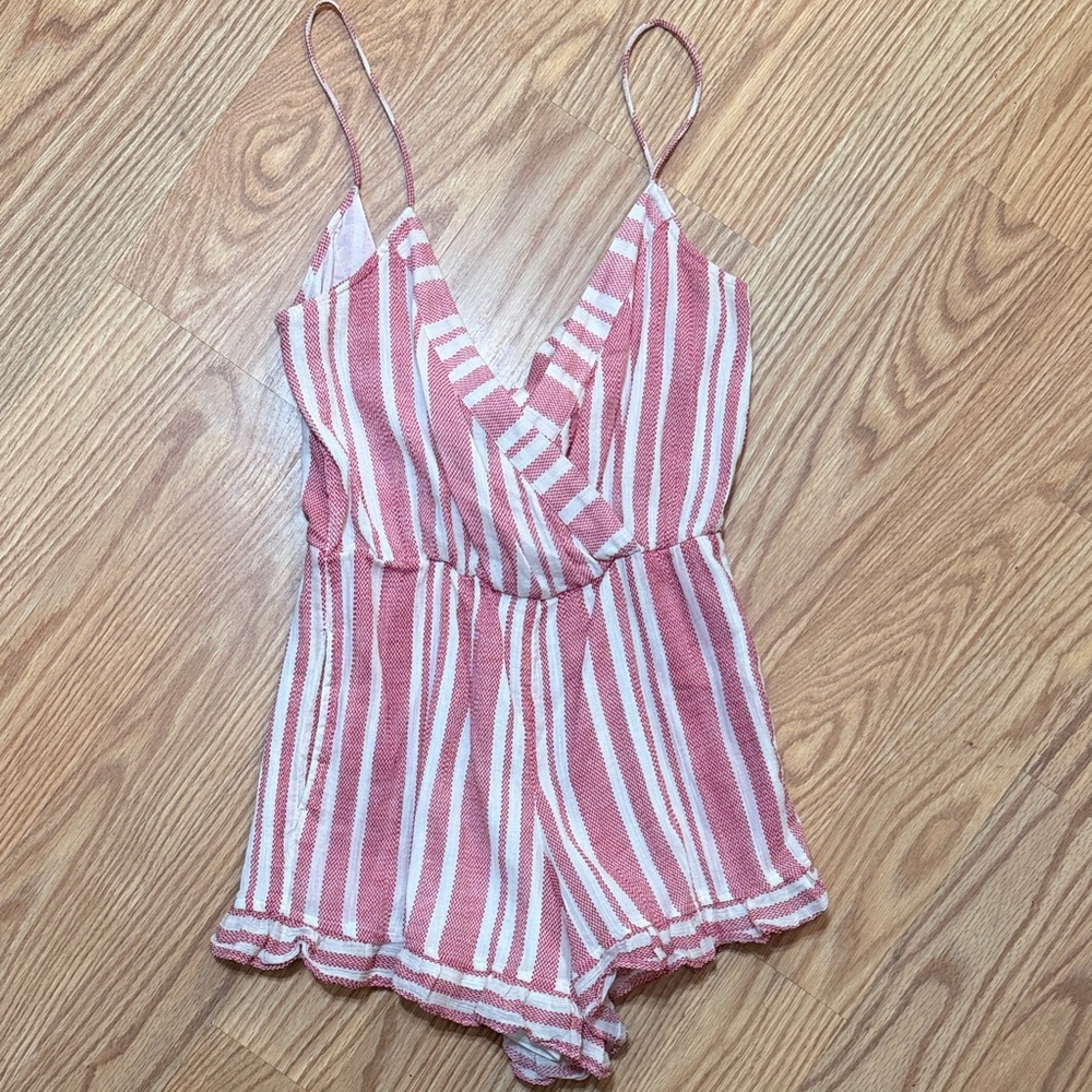 Tularosa Pink White Striped Romper XS Womens Tie Waist Boho Summer Playsuit